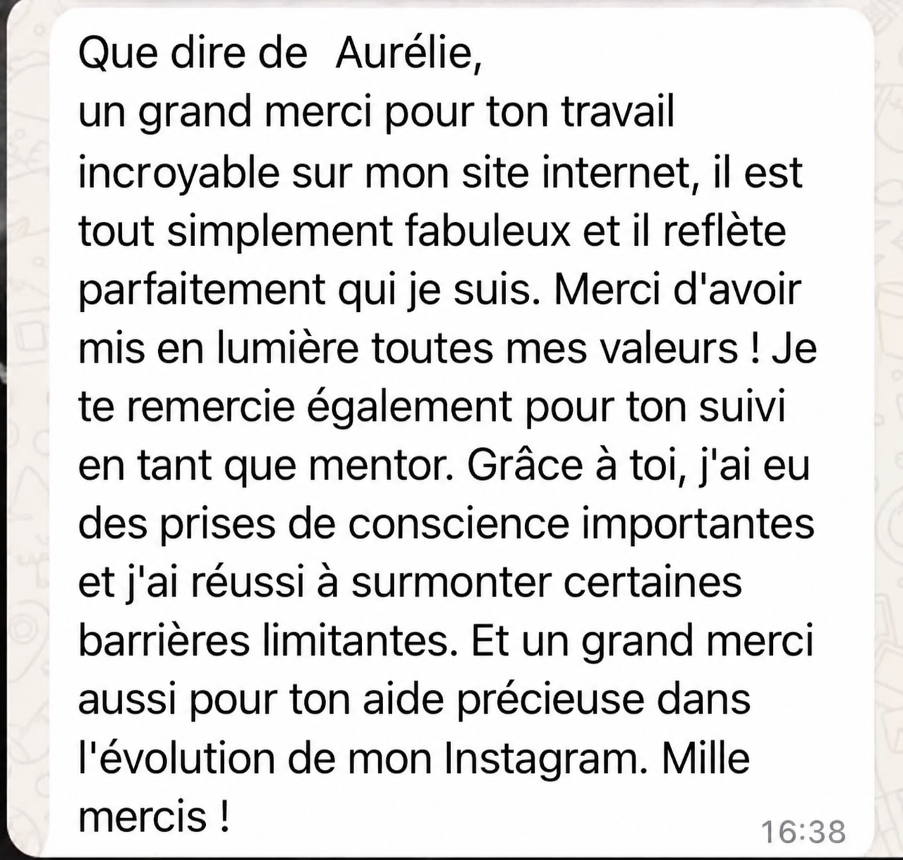 Message de remerciement d'une cliente