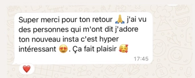 Message d'une cliente