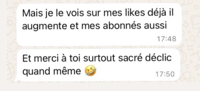 Message d'une cliente